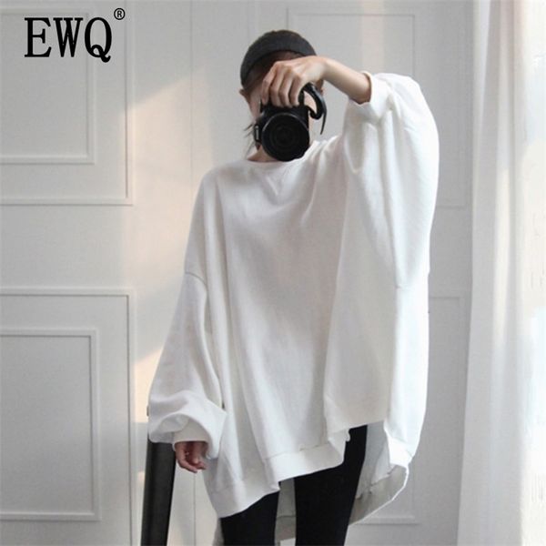 

[ewq] new spring autumn fashion long sleeve round collar solid patchwork pullovers casual sweatshirt women ac300 201208, Black