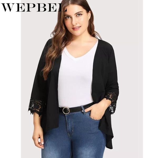 

wepbel women lace fashion full sleeve jackets plus size solid color casual loose new ladies outwear jackets, Black;brown
