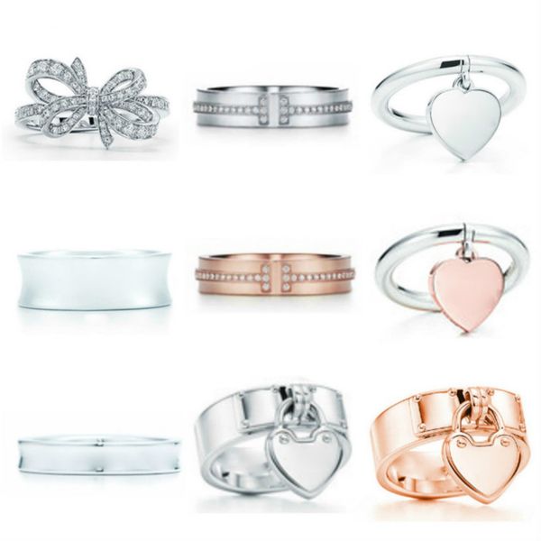 

2021 gift 925 sterling silver classic t logo tiff rings heart tiff rings rose gold silver jewelry match world jewelry for girl 23, Golden;silver