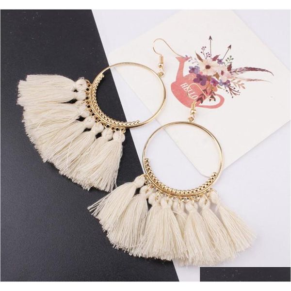 

16 colors tassel earrings for women ethnic big drop earrings bohemia fashion jewelry trendy cotton rope sqcjnn new_dhbest, Silver