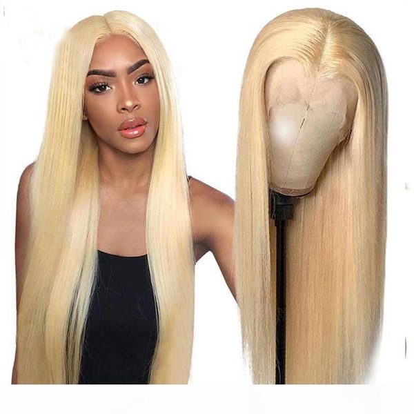 

raw indian virgin hair 13x4 lace front wigs straight human hair full lace wig blonde 613# light color hair products adjustable 8~20inches, Black;brown