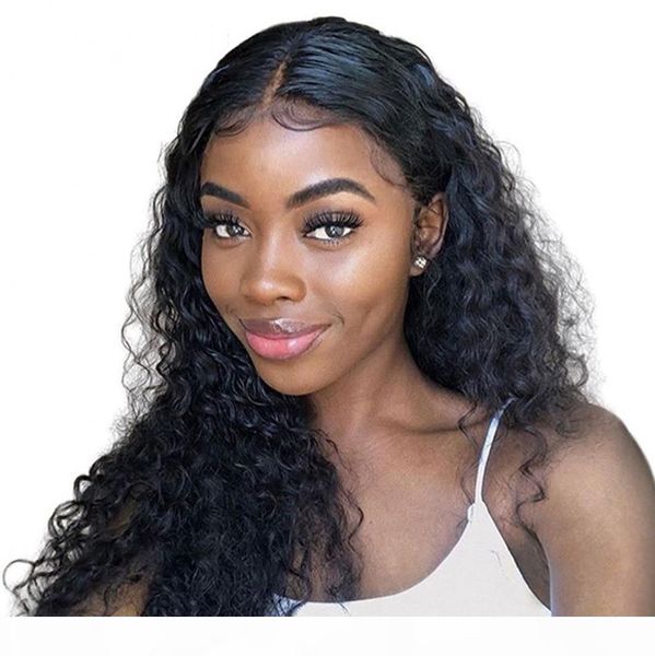 

brazilian hair deep curly wigs pre plucked hairline with straps natural black human hair wigs for women, Black;brown
