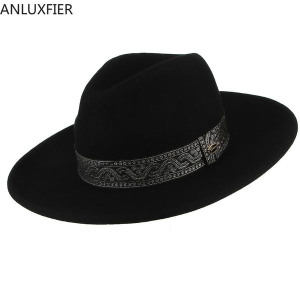 

wide brim hats european american fedoras hat men women common national style wool fedora cap lady male flat party banquet caps h7202, Blue;gray