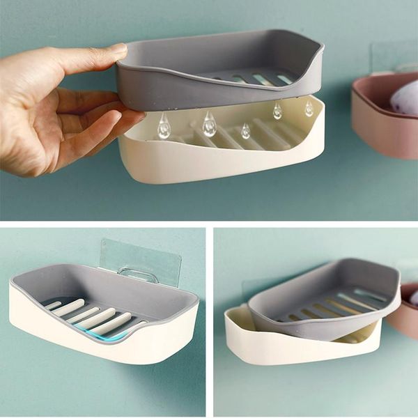 

soap rack no drilling wall mounted double layer soap holder soap sponge dish bathroom accessories dishes self adhesive q jllnkk