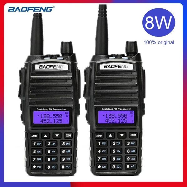 

walkie talkie 2pcs baofeng uv 82 8w ham cb radio transceiver amateur vhf/uhf dual p8watts uv82 plus uv-82 for hunting 10 km