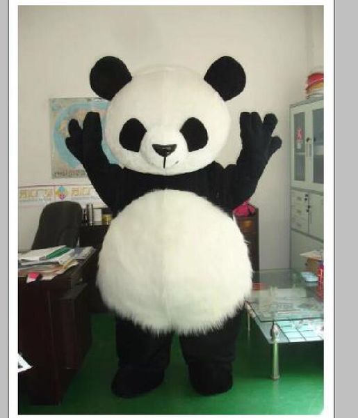 2019 venda quente cabelo comprido panda urso animal mascote trajes tamanho adulto artesanal personagem de desenho animado mascote traje presente