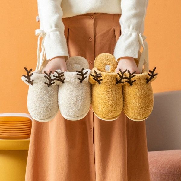 

women chrismas slippers warm plush anti-slip couples indoor floor slippers soft sole comfortable shoes women footwear sh1022 #k25s, Black