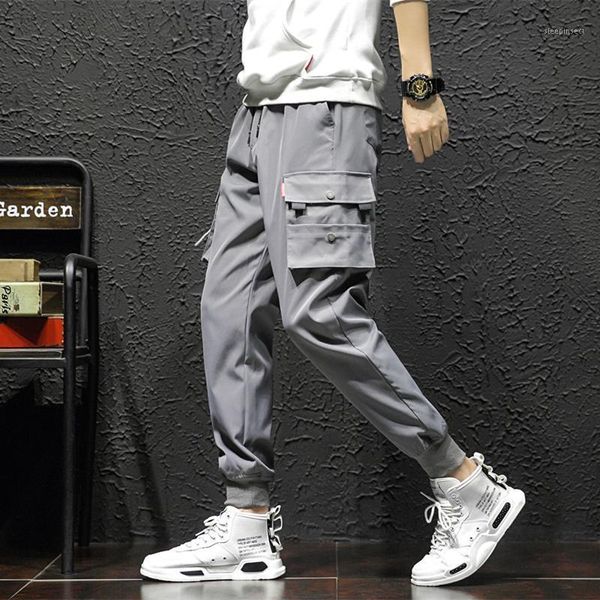 

2020 men's cargo pants multi-pocket casual wear men's loose-fitting nine-breeches halon pants1, Black