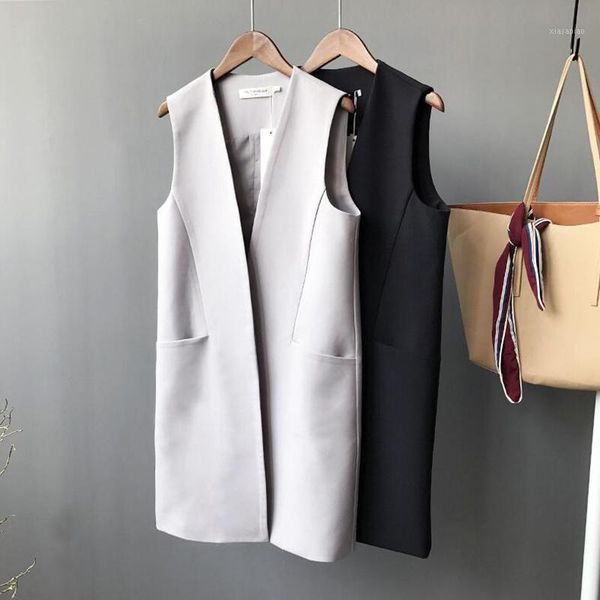 

women's vests 2021 spring women elegant vest slim long female winter sleeveless coat jacket waistcoat black cardigans1, Black;white