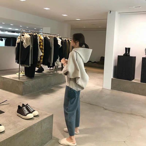

women's tracksuits women's suit 2021 korean style loose hooded sweater two-piece thin autumn and winter wide leg pants1, Gray