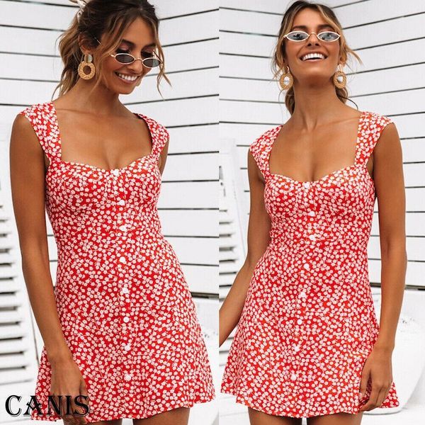 

women summer casual boho short mini dress evening party beach sleeveless dresses sundress red drop shipping, Black;gray