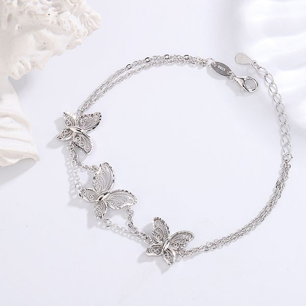 

три бабочка браслет ветер нишевые стерлинговые серебряные украшения женские студент чистый красный свет роскошный аксессуары подарок, Black