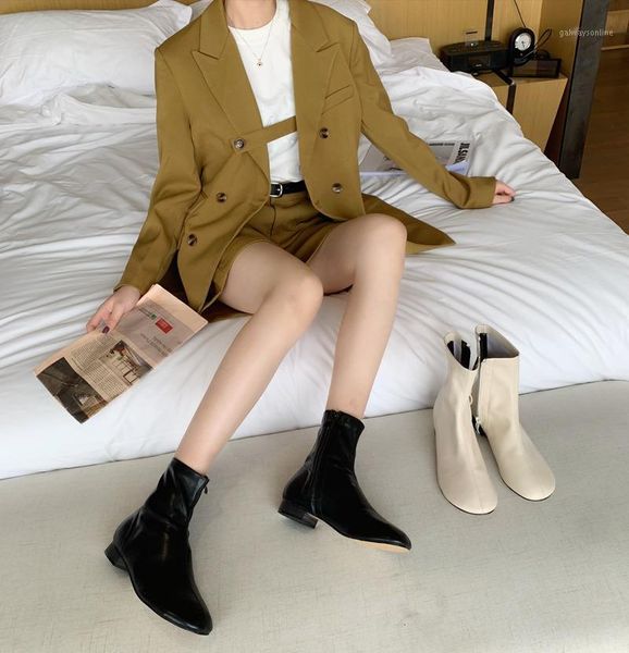 

winter boots lady women's rubber shoes rain boots-women round toe zipper 2020 autumn leather mid calf mid-calf low solid1, Black