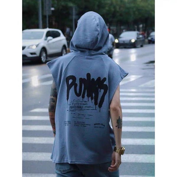 

hip hop smile print tank slim fit vest singlets bodybuilding tank shirt men casual summer high street hooded tank c1118, Black;brown