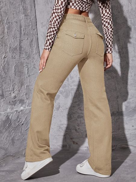 

solid slant pocket straight leg jeans j7xb#, Blue