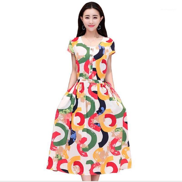 

casual dresses middle aged plus large size women cotton dress nice summer short sleeved print fashion o neck loose xl- 6xl1, Black;gray