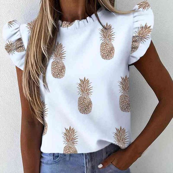

women ruffle shirts casual printed tee summer female blouse short sleeve for women clothing fashion soft drop, White