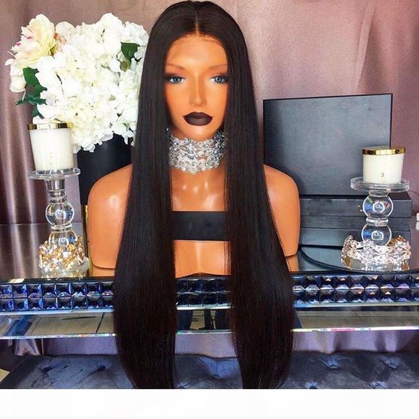 

middle part black brown long silky straight full lace wigs 150% density heat resistant glueless lace front wigs with baby hair