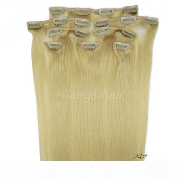 

factory wholesale 18" 80g "-22" 100g red color 8pcs clip in hair brazilian indian straight remy human hair extensions bundl, Black;brown