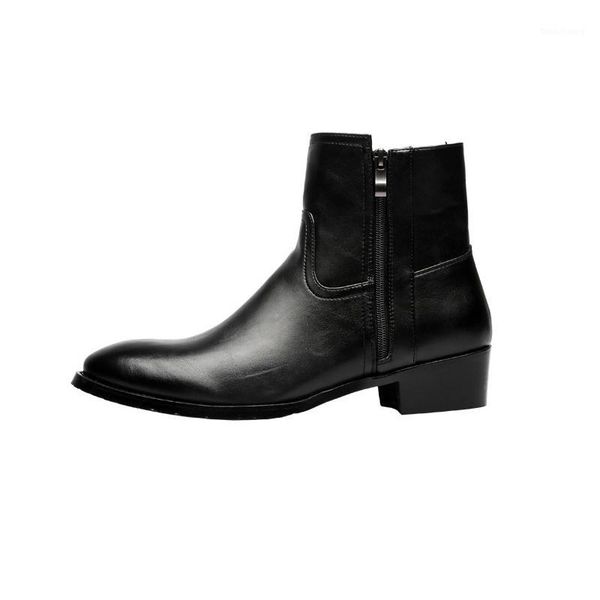 

leather genuine cowhide leather boots men high zip british fashion men's fashion style boots black 6531
