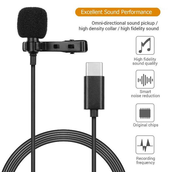 

microphones 1.5/2m type-c omni-directional lavalier microphone clip-on recording condenser for lapcomputer smartphone camera1