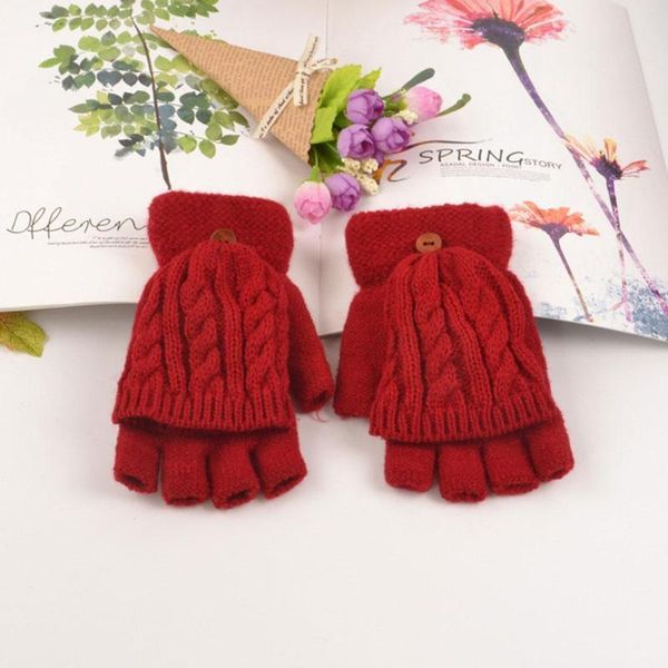 

five fingers gloves 1 pair fingerless woman half finger mittens knitted wool artificial thicken warmer flip fi a4b0, Blue;gray
