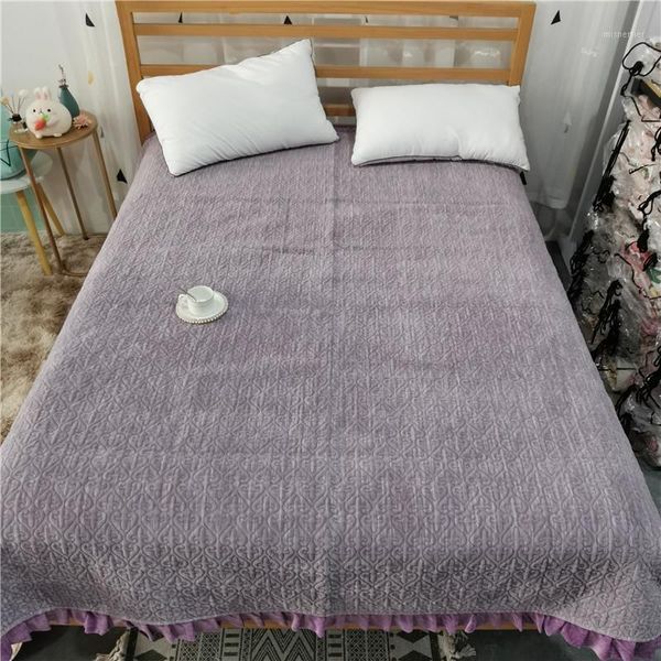 

milk fleece bedspread thicken american style quilted bed cover ruffles bedclothes warm flat sheet 1pc home linen winter fitted1
