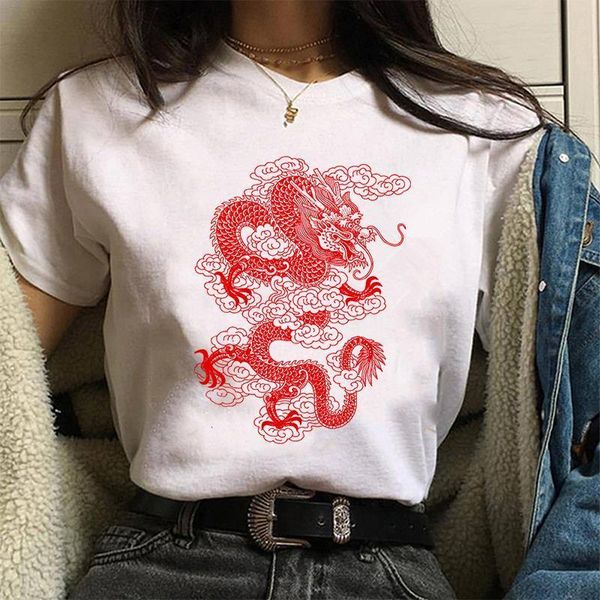 

vintage style chinese dragon print women t-shirt summer new fashion tee harajuku loose tee women's t-shirt tee femme, White
