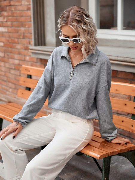 

half zip drop shoulder sweatshirt s25r#, White;black