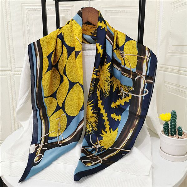 

2020 spring and summer new korean version temperament white take fresh 90 square scarf female imitation silk satin printing scarf wholesale, Blue;gray