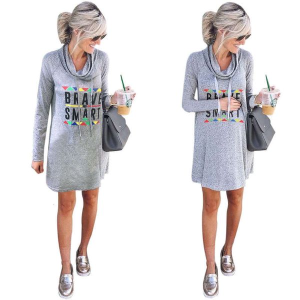 

neck m836 boutique high letter half loose long sleeve dress, Black;gray