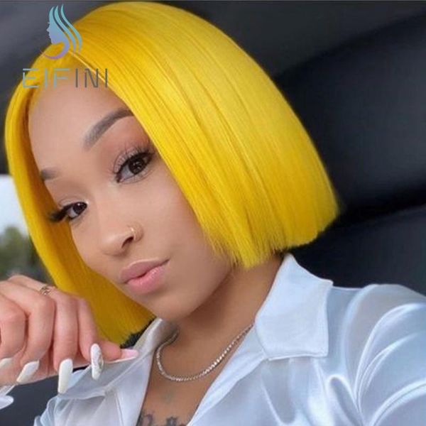 

lace wigs yellow colored straight front human hair pre plucked glueless brazilian bob closure for black women, Black;brown