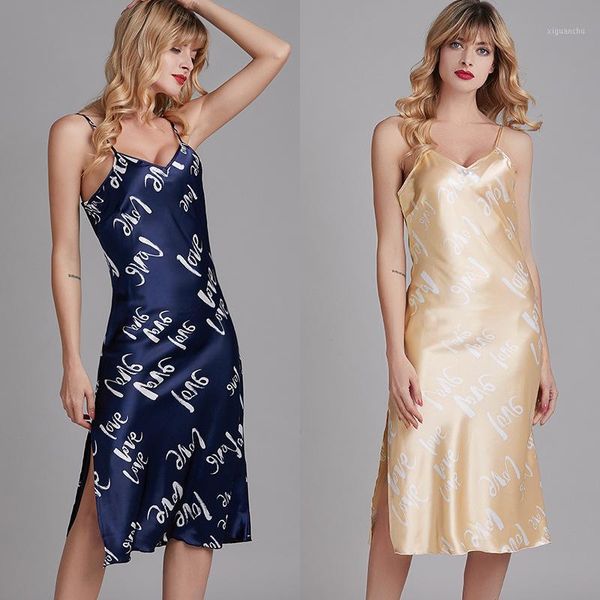

women lady casual homewear summer long silk dress spaghetti straps slip sundress casual babydoll clothing1, Black;red