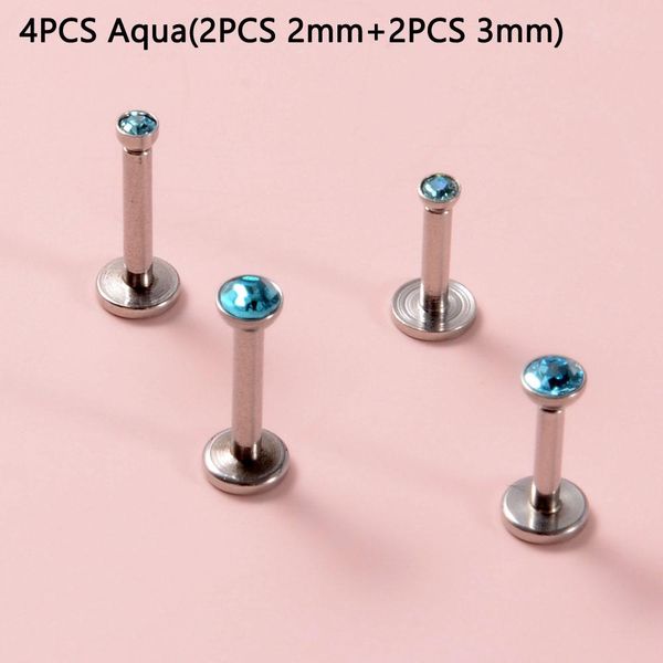 

4pcs cz gem labret 316l surgical steel internally threaded zircon lip ring crystal ear tragus cartilage earring piercing 16g h sqcwij, Silver