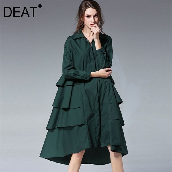 

[deat] autumn ruffle zipper large size xl-4xl casual full sleeve lapel collar multi-layer loose women's trench coat aq125 201031, Tan;black