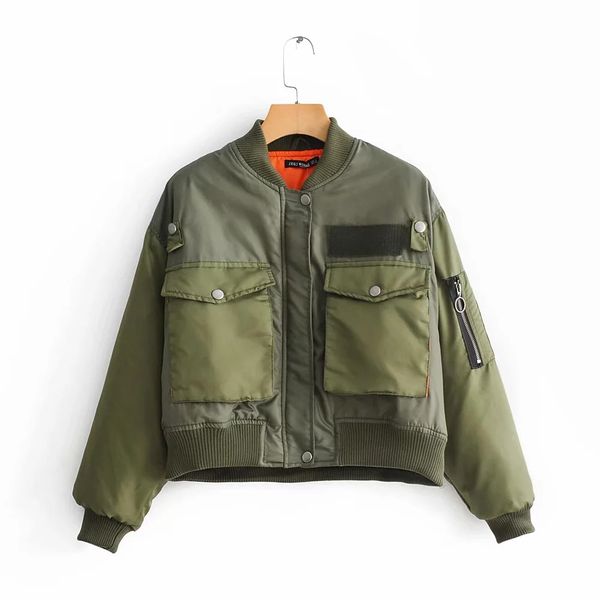 

women with zipper long sleeve solid outwear jacket casual basic high street army green winter thick jacket baseball jacket, Black