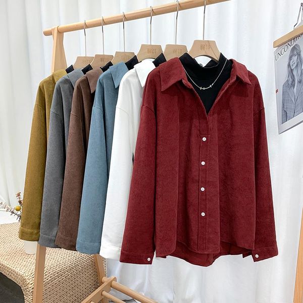 

women's t-shirt loose-fitting long-sleeved shirt female autumn design niche coat cardigan long sleeve women clothes corduroy, White