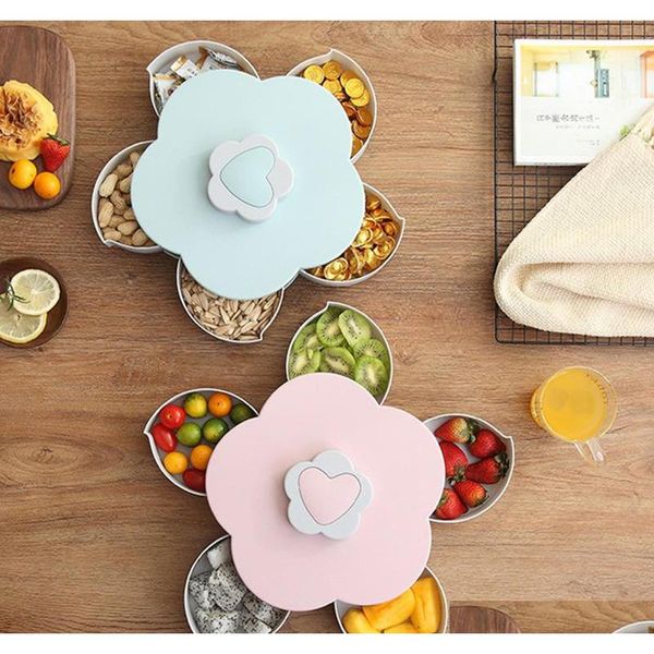 

creative flower petal fruit plate candy storage box 5 grids nuts snack tray rotating flowers food gift box for pa qylqsb bdebaby