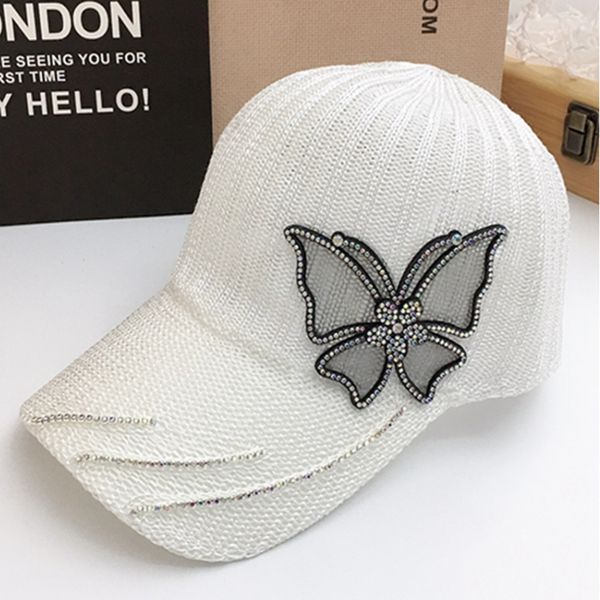 

baseball cap women big butterfly hat denim bling rhinestone snapback caps casquette summer breathable sun hat j1210, Blue;gray