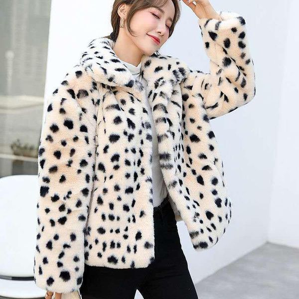 

women's fur & faux leopard print short coat autumn winter casual long sleeve streetwear lamb velvet warm, Black