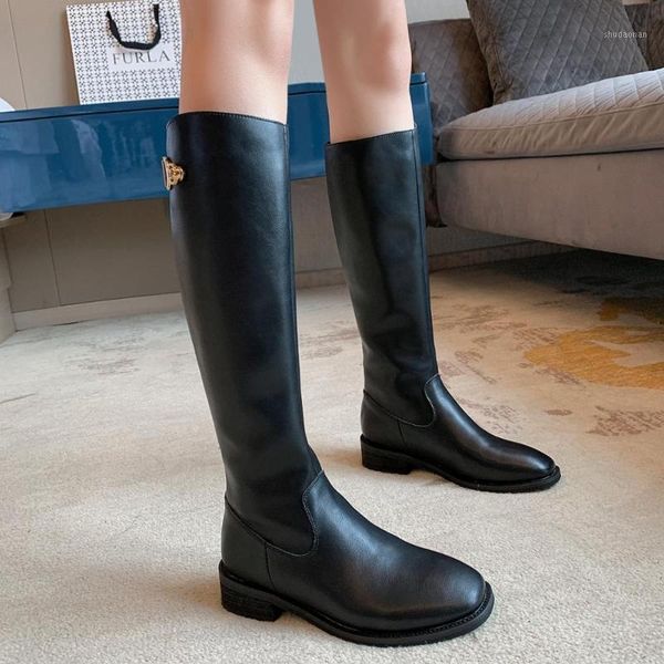 

boots black high-tube knight women 2021 autumn and winter round head slim european american leather1