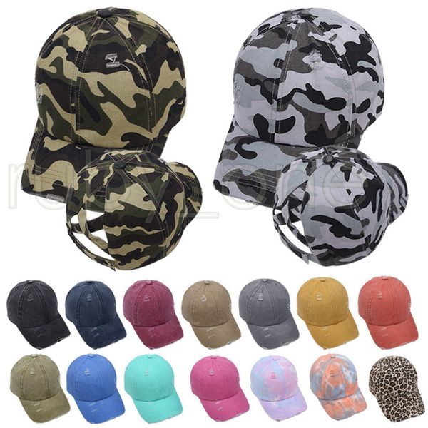 

criss tie-dye washed leopard camo hollow cross ponytail messy bun baseball cap girls trucker hat party hats supply rra3538ia