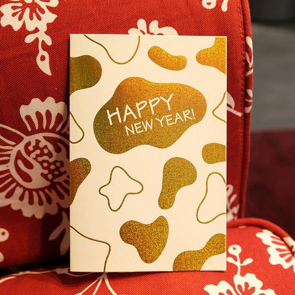 

New Year Envelope Card With Pearl Paper 2021 Bronzing Greeting Card Customized Year Of The Ox Greeting