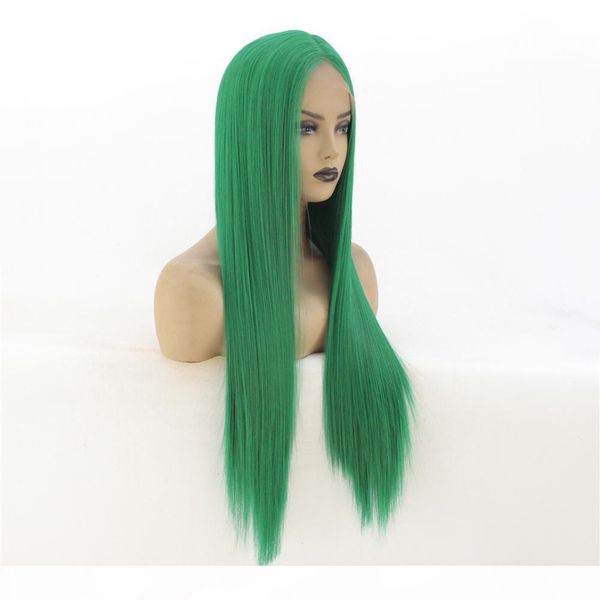 

fashion green long silky straight synthetic lace front wigs heat resistant fiber hair middle part cosplay party wigs for women, Black