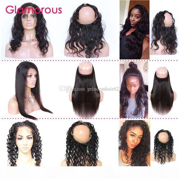 

glamorous human hair 360 frontals body wave straight deep wave curly brazilian hair 360 lace frontal closures 22.5x4x3 round lace closures, Black;brown