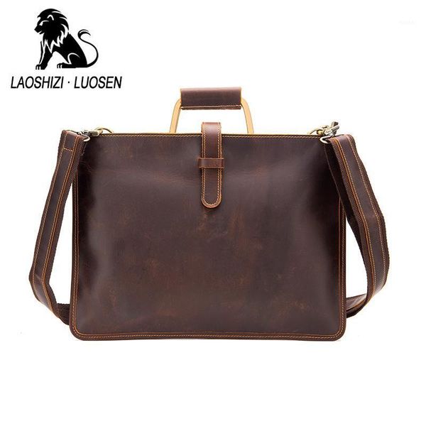 

briefcases laoshizi luxury crazy horse leather slim messenger bag genuine shoulder for men briefcase1
