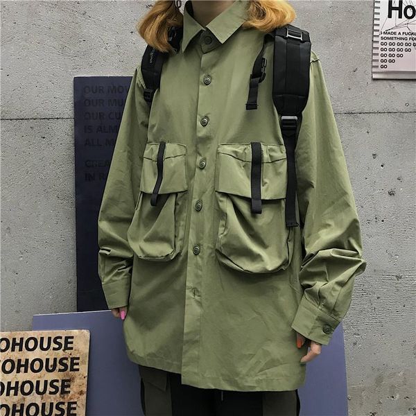 

pockets harajuku style streetwear women's clothing loose blouses chic korean fashion ladies plus size hipster shirts new1, White