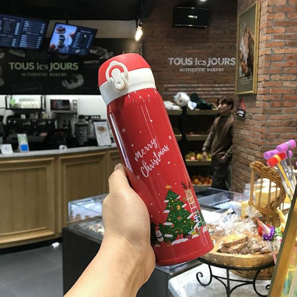 

a-17oz christmas cartoon print santa claus snowman elk double wall insulate thermos promotional drinking vacuum flasks water bottle owd2255