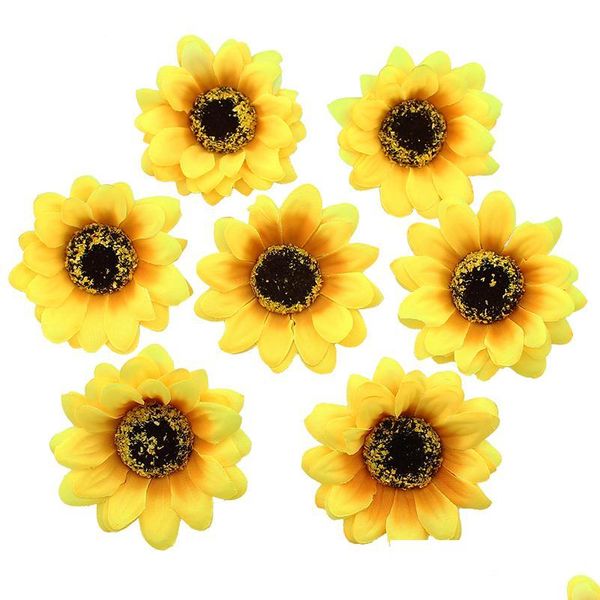 

7cm silk sunflower artificial flower heads wedding diy wreath hair fake flowers de jllqih lajiaoyard