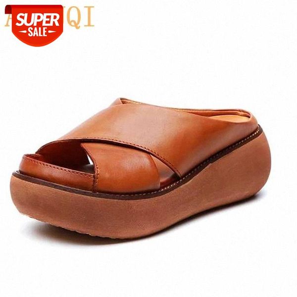 

aiyuqi women slippers retro 2020 new women sandals 100% natural genuine leather platform casual wedge summer shoes for women #mk2a, Black
